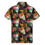 Blossom Flowers Skull Pattern Print Men's Short Sleeve Shirt