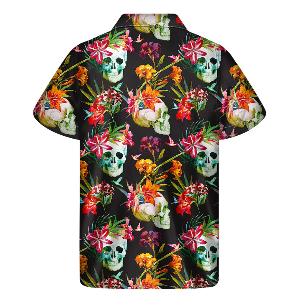 Blossom Flowers Skull Pattern Print Men's Short Sleeve Shirt