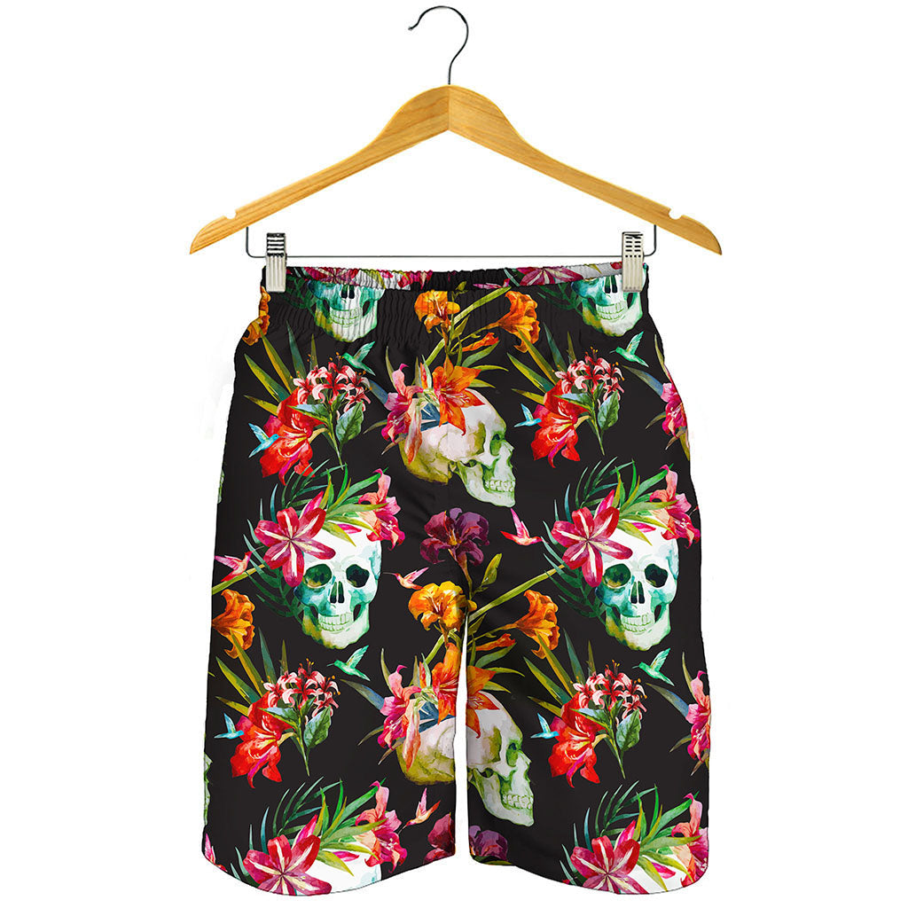 Blossom Flowers Skull Pattern Print Men's Shorts