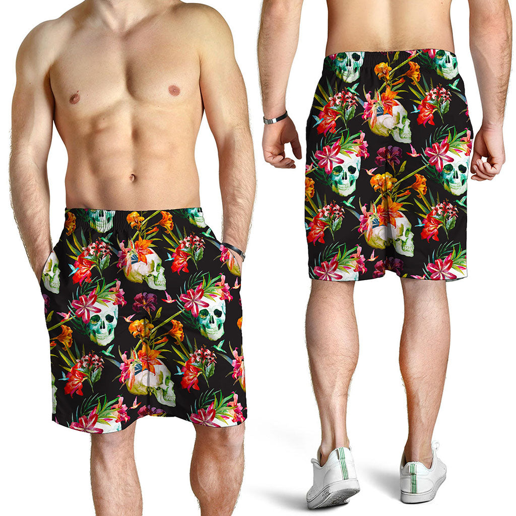 Blossom Flowers Skull Pattern Print Men's Shorts