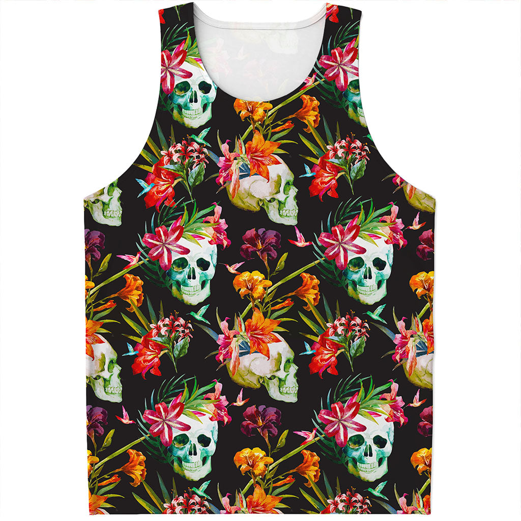 Blossom Flowers Skull Pattern Print Men's Tank Top