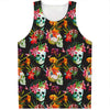 Blossom Flowers Skull Pattern Print Men's Tank Top