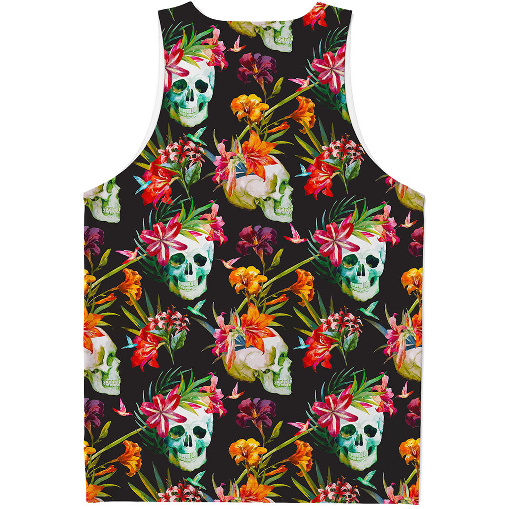 Blossom Flowers Skull Pattern Print Men's Tank Top