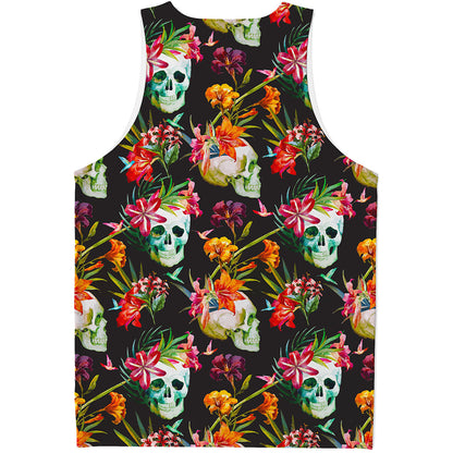 Blossom Flowers Skull Pattern Print Men's Tank Top