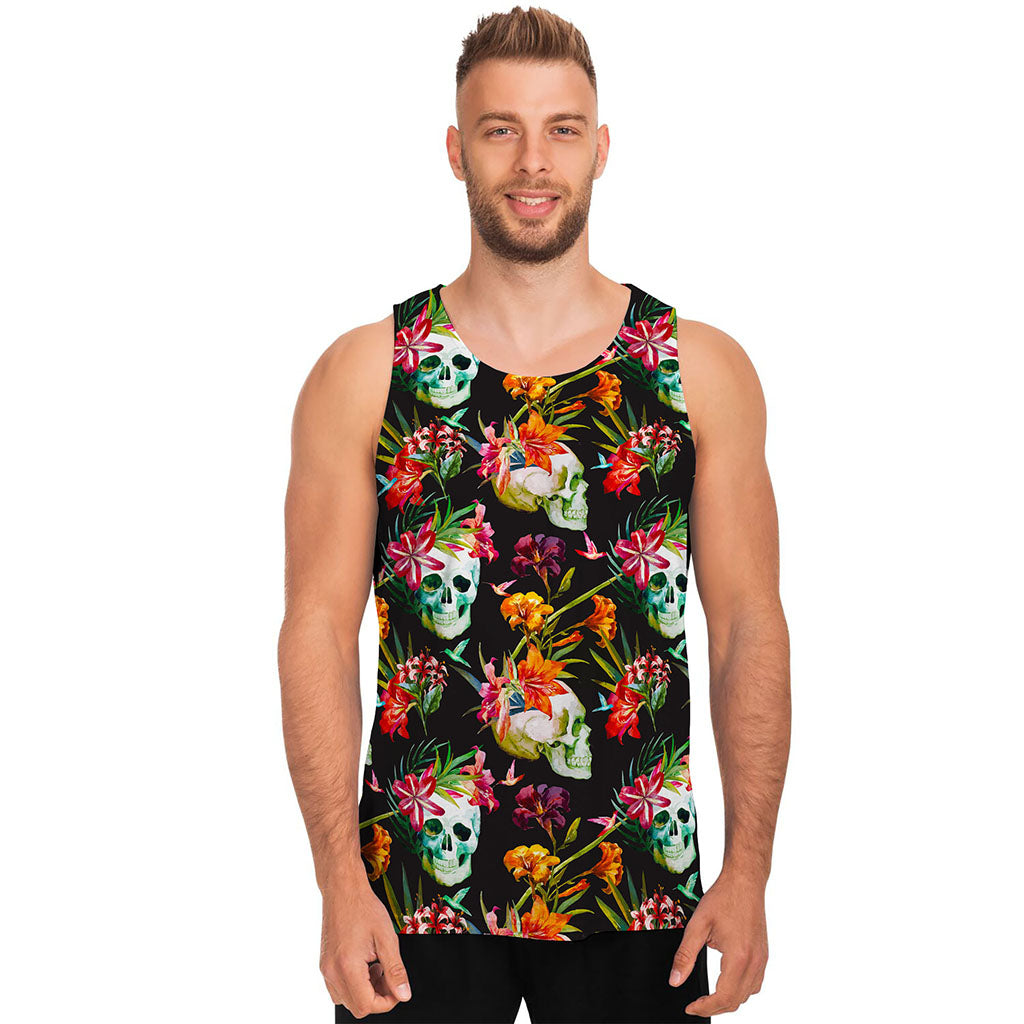 Blossom Flowers Skull Pattern Print Men's Tank Top