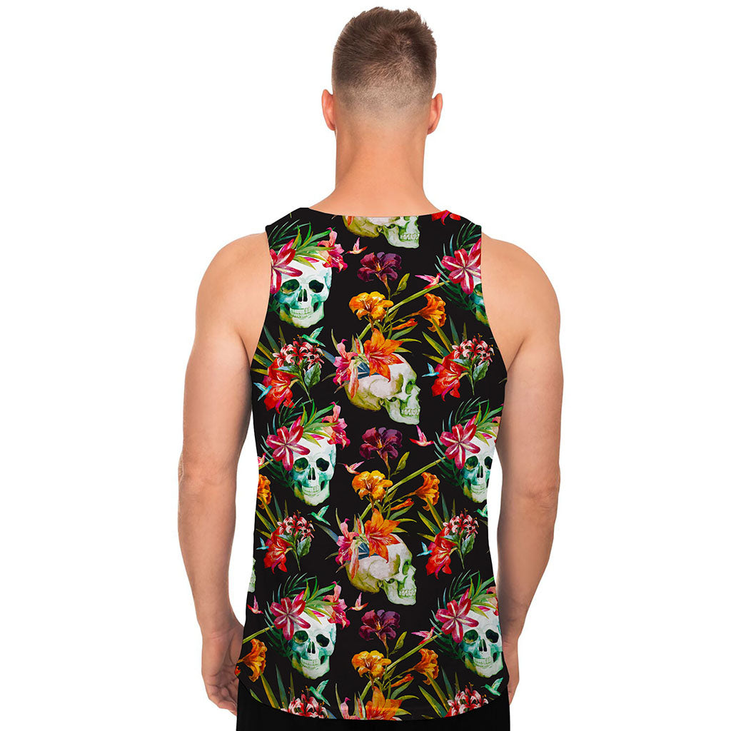 Blossom Flowers Skull Pattern Print Men's Tank Top