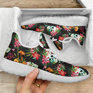 Blossom Flowers Skull Pattern Print Mesh Knit Shoes GearFrost