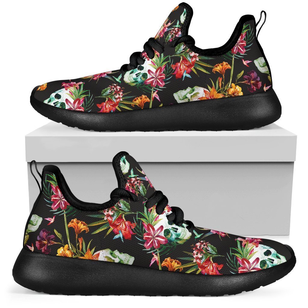 Blossom Flowers Skull Pattern Print Mesh Knit Shoes GearFrost