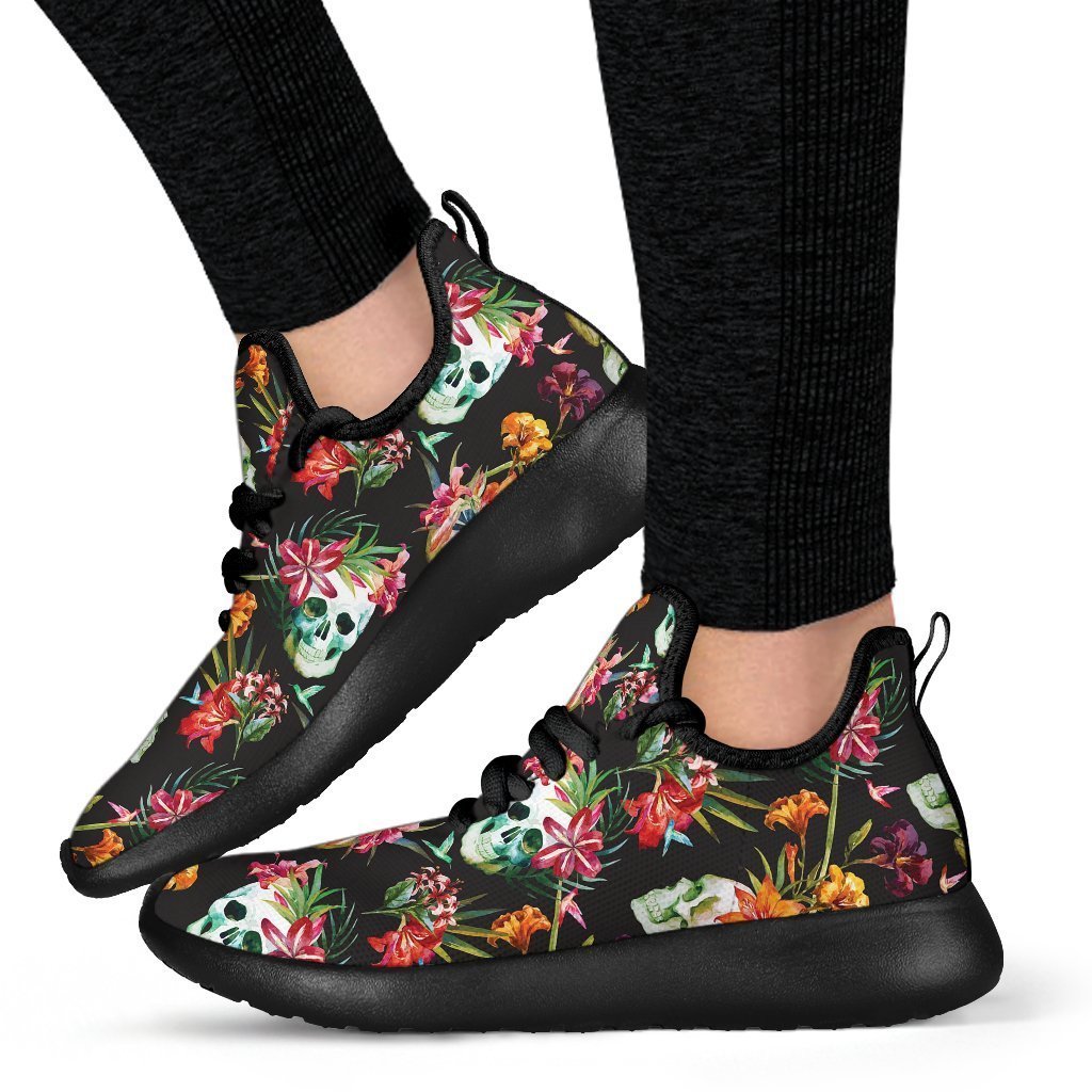 Blossom Flowers Skull Pattern Print Mesh Knit Shoes GearFrost