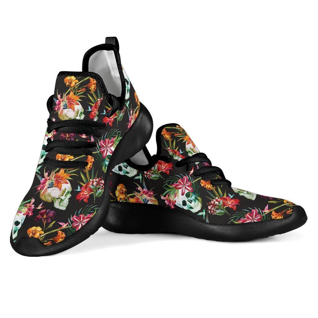 Blossom Flowers Skull Pattern Print Mesh Knit Shoes GearFrost