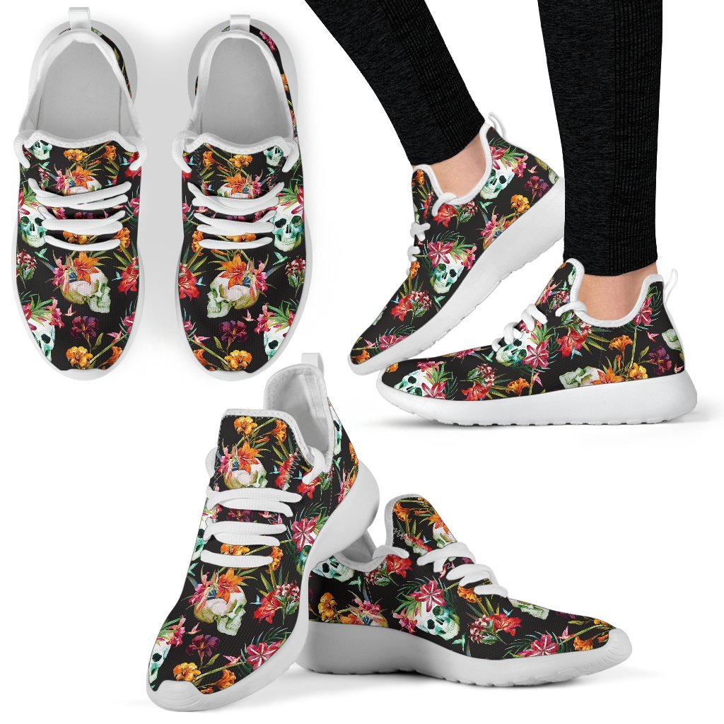 Blossom Flowers Skull Pattern Print Mesh Knit Shoes GearFrost