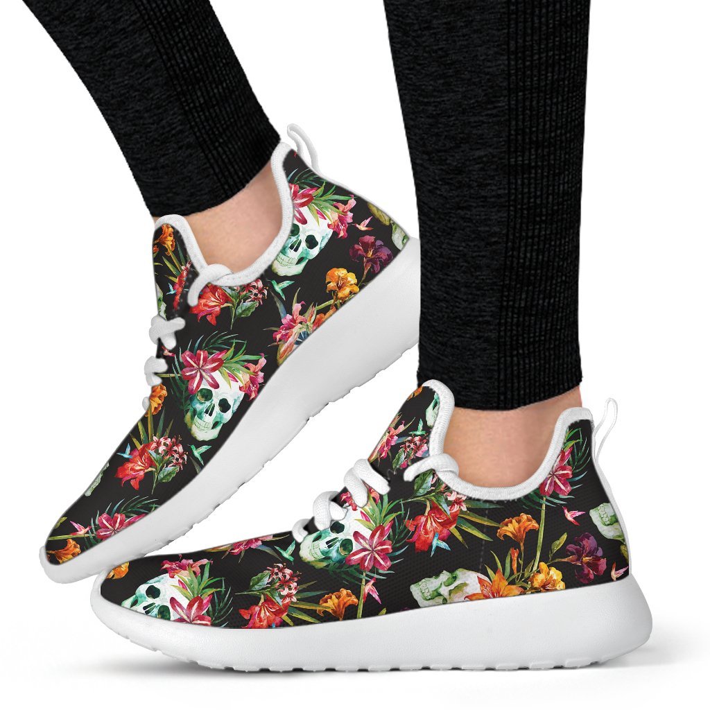 Blossom Flowers Skull Pattern Print Mesh Knit Shoes GearFrost