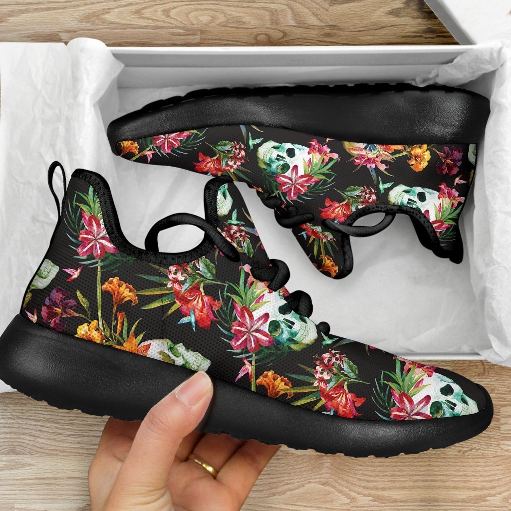 Blossom Flowers Skull Pattern Print Mesh Knit Shoes GearFrost