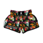 Blossom Flowers Skull Pattern Print Muay Thai Boxing Shorts