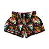 Blossom Flowers Skull Pattern Print Muay Thai Boxing Shorts