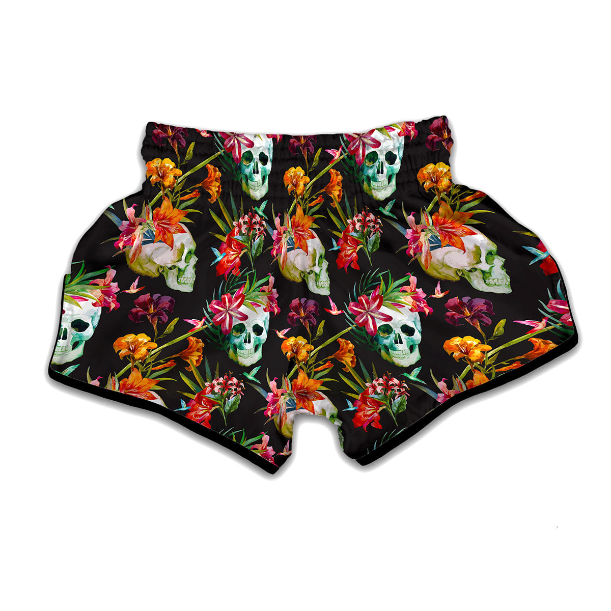 Blossom Flowers Skull Pattern Print Muay Thai Boxing Shorts