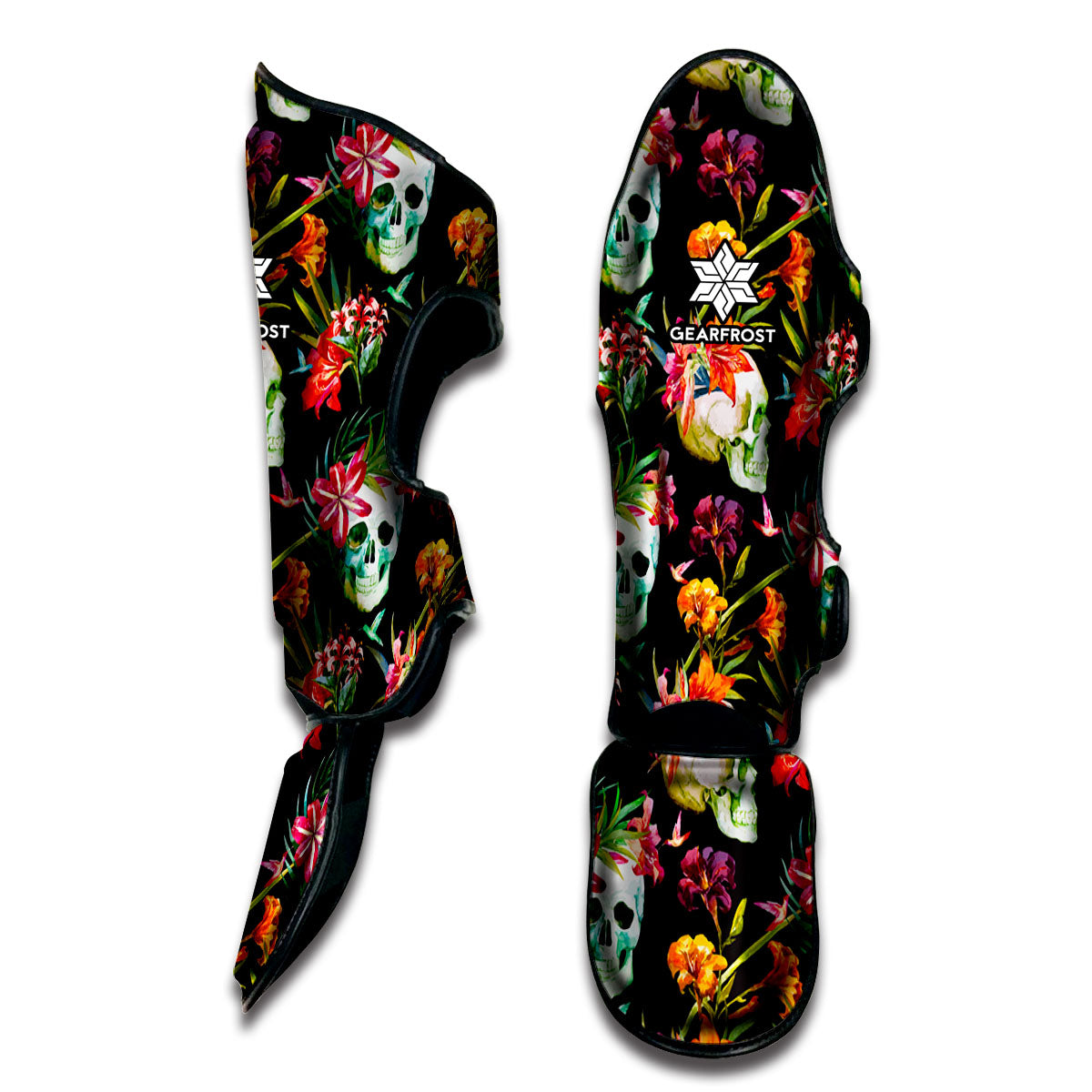 Blossom Flowers Skull Pattern Print Muay Thai Shin Guard