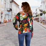 Blossom Flowers Skull Pattern Print Off Shoulder Sweatshirt GearFrost