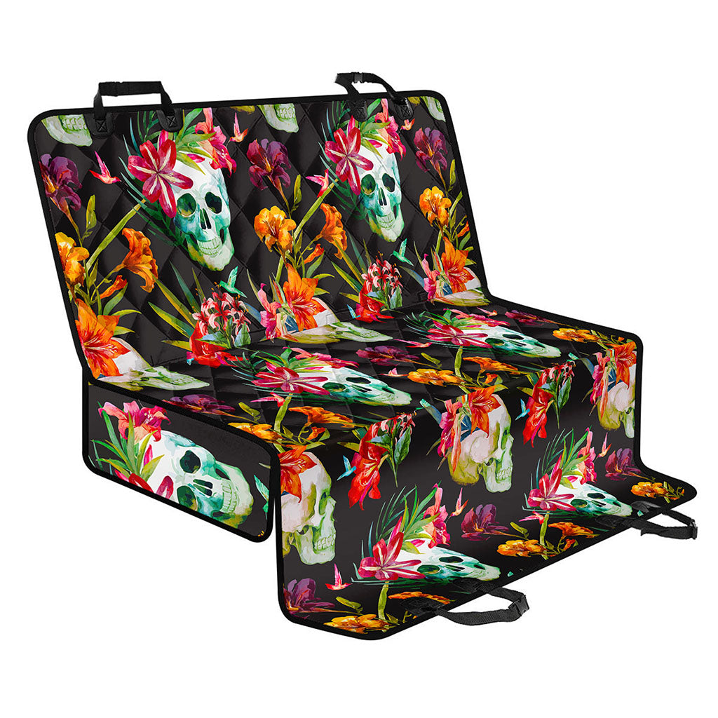 Blossom Flowers Skull Pattern Print Pet Car Back Seat Cover