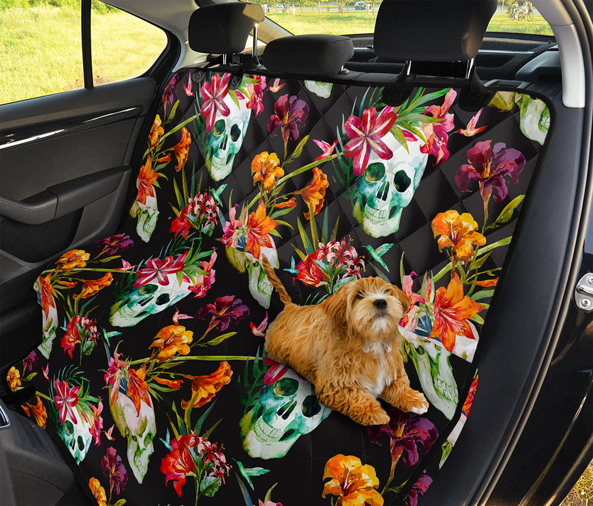 Blossom Flowers Skull Pattern Print Pet Car Back Seat Cover