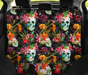 Blossom Flowers Skull Pattern Print Pet Car Back Seat Cover