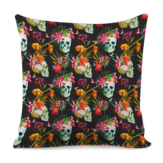 Blossom Flowers Skull Pattern Print Pillow Cover