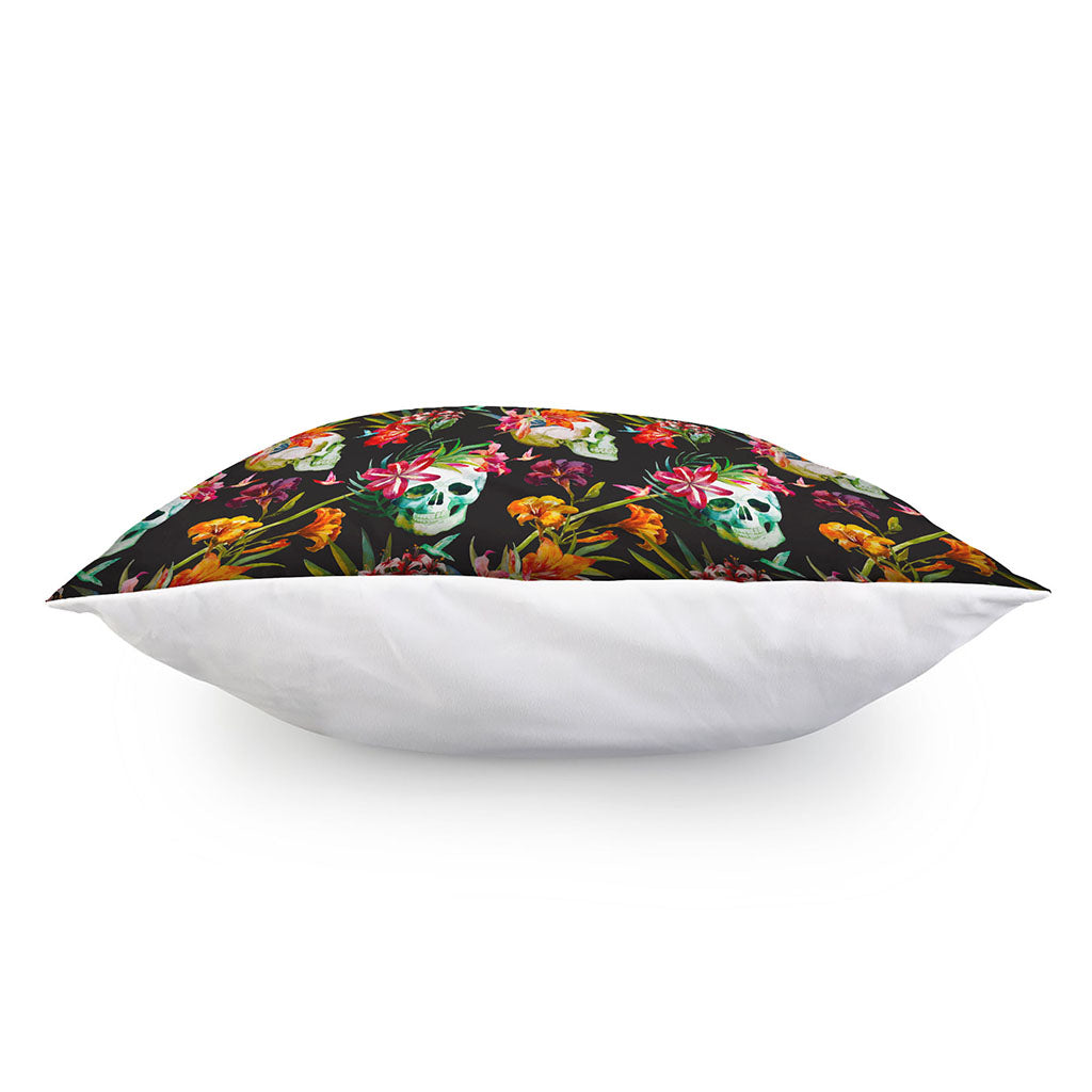 Blossom Flowers Skull Pattern Print Pillow Cover