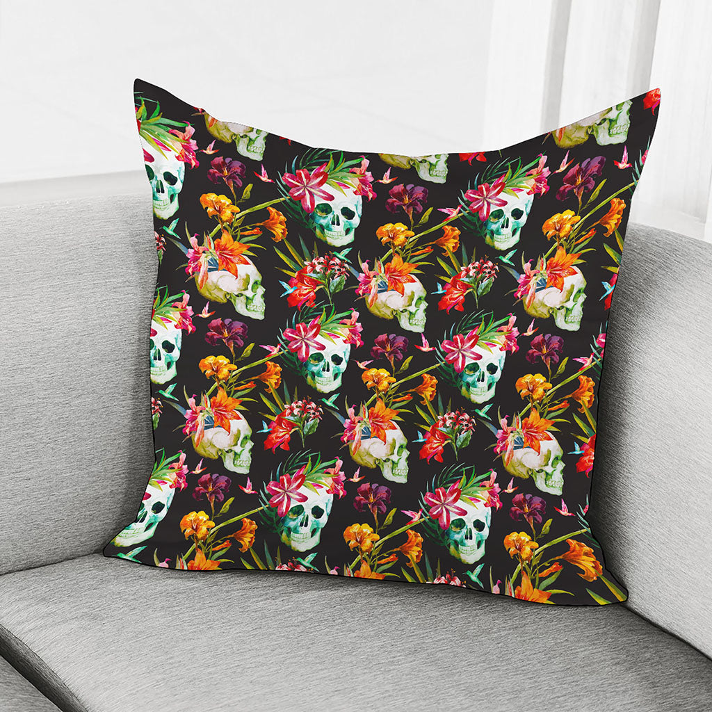 Blossom Flowers Skull Pattern Print Pillow Cover