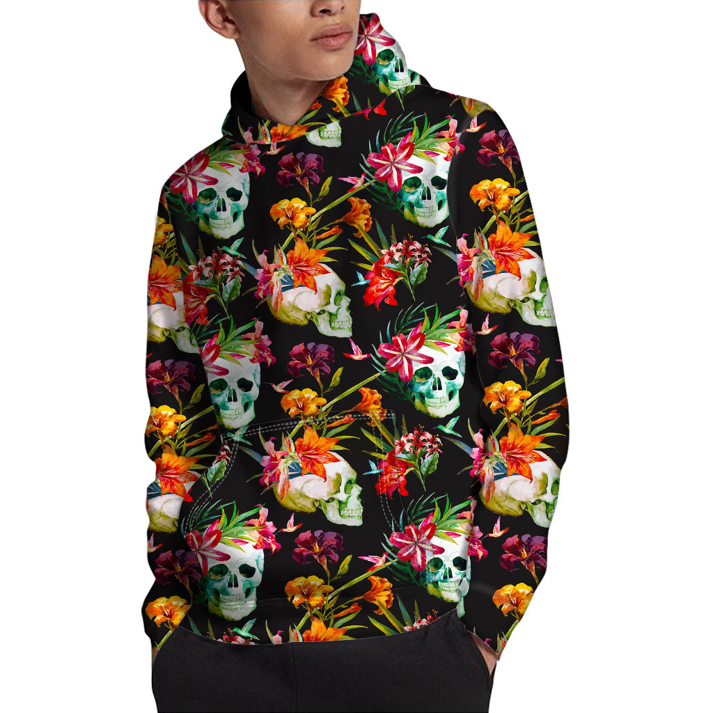 Blossom Flowers Skull Pattern Print Pullover Hoodie