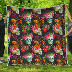 Blossom Flowers Skull Pattern Print Quilt