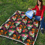 Blossom Flowers Skull Pattern Print Quilt