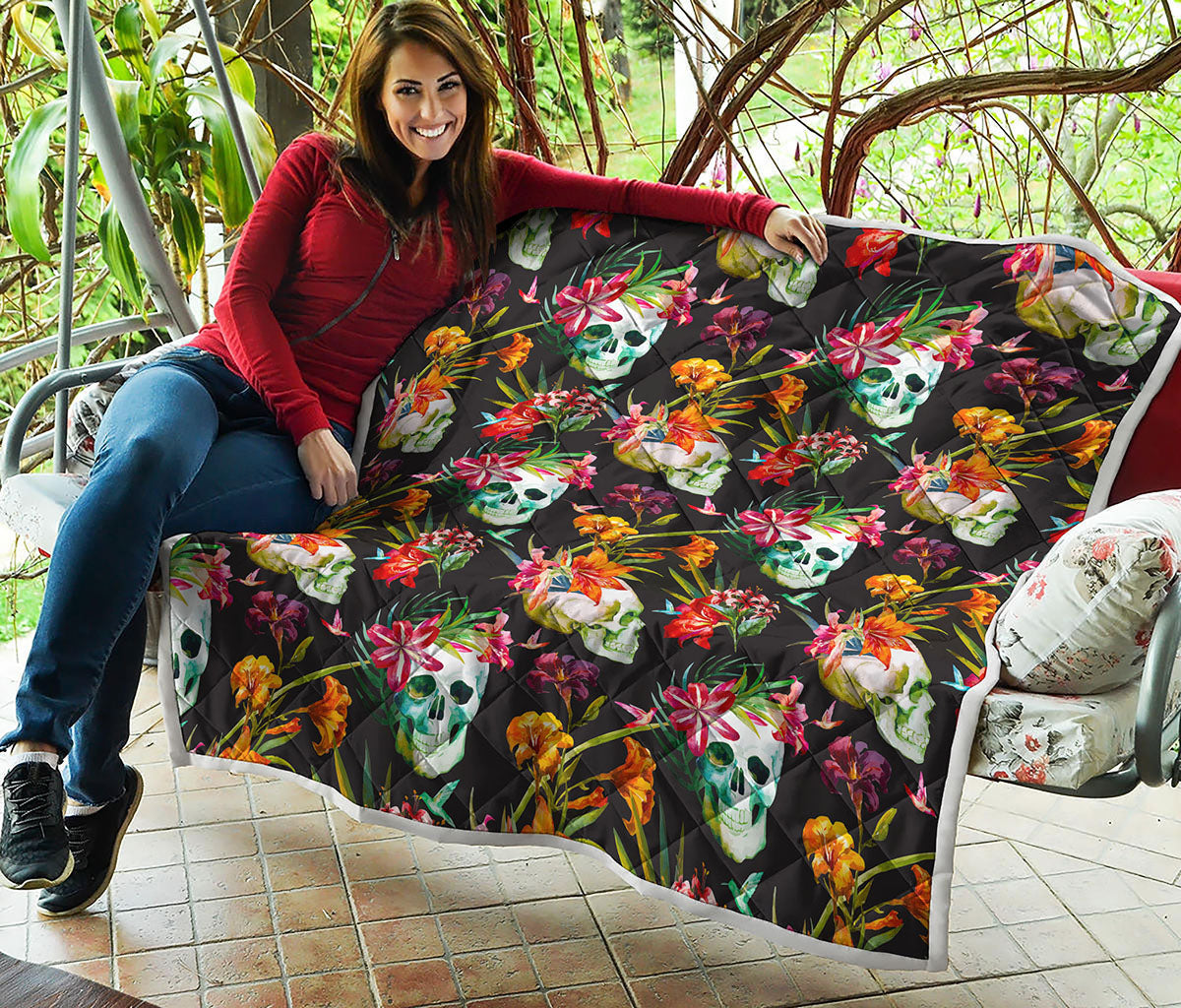 Blossom Flowers Skull Pattern Print Quilt