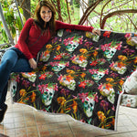 Blossom Flowers Skull Pattern Print Quilt