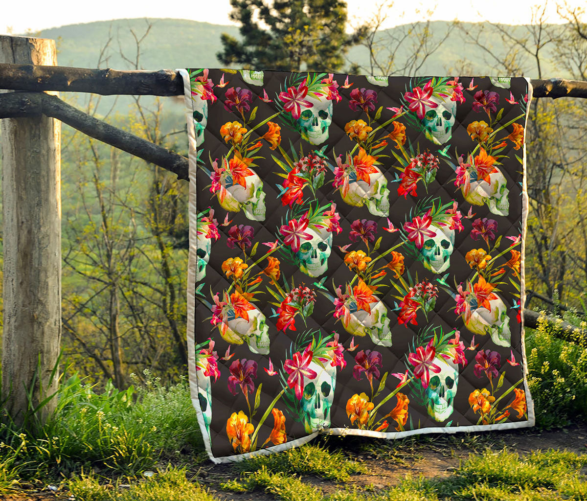 Blossom Flowers Skull Pattern Print Quilt