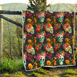 Blossom Flowers Skull Pattern Print Quilt