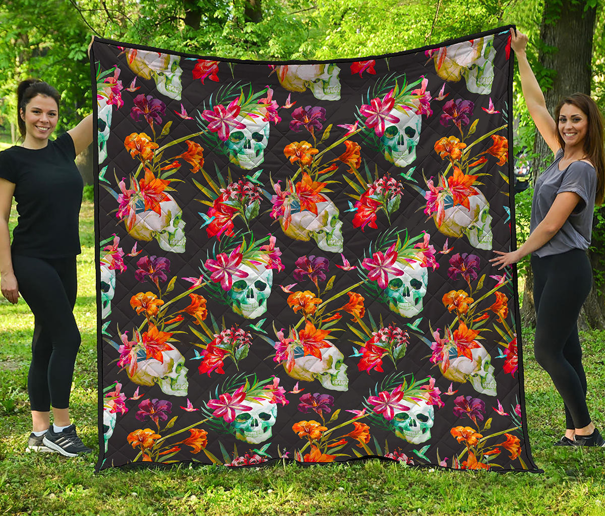 Blossom Flowers Skull Pattern Print Quilt