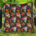 Blossom Flowers Skull Pattern Print Quilt