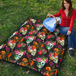 Blossom Flowers Skull Pattern Print Quilt