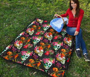 Blossom Flowers Skull Pattern Print Quilt