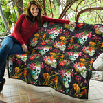 Blossom Flowers Skull Pattern Print Quilt