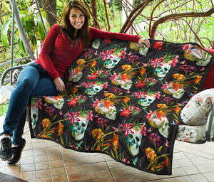 Blossom Flowers Skull Pattern Print Quilt