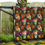 Blossom Flowers Skull Pattern Print Quilt