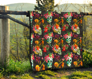 Blossom Flowers Skull Pattern Print Quilt