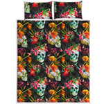 Blossom Flowers Skull Pattern Print Quilt Bed Set