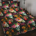 Blossom Flowers Skull Pattern Print Quilt Bed Set