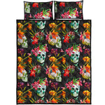 Blossom Flowers Skull Pattern Print Quilt Bed Set