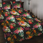 Blossom Flowers Skull Pattern Print Quilt Bed Set