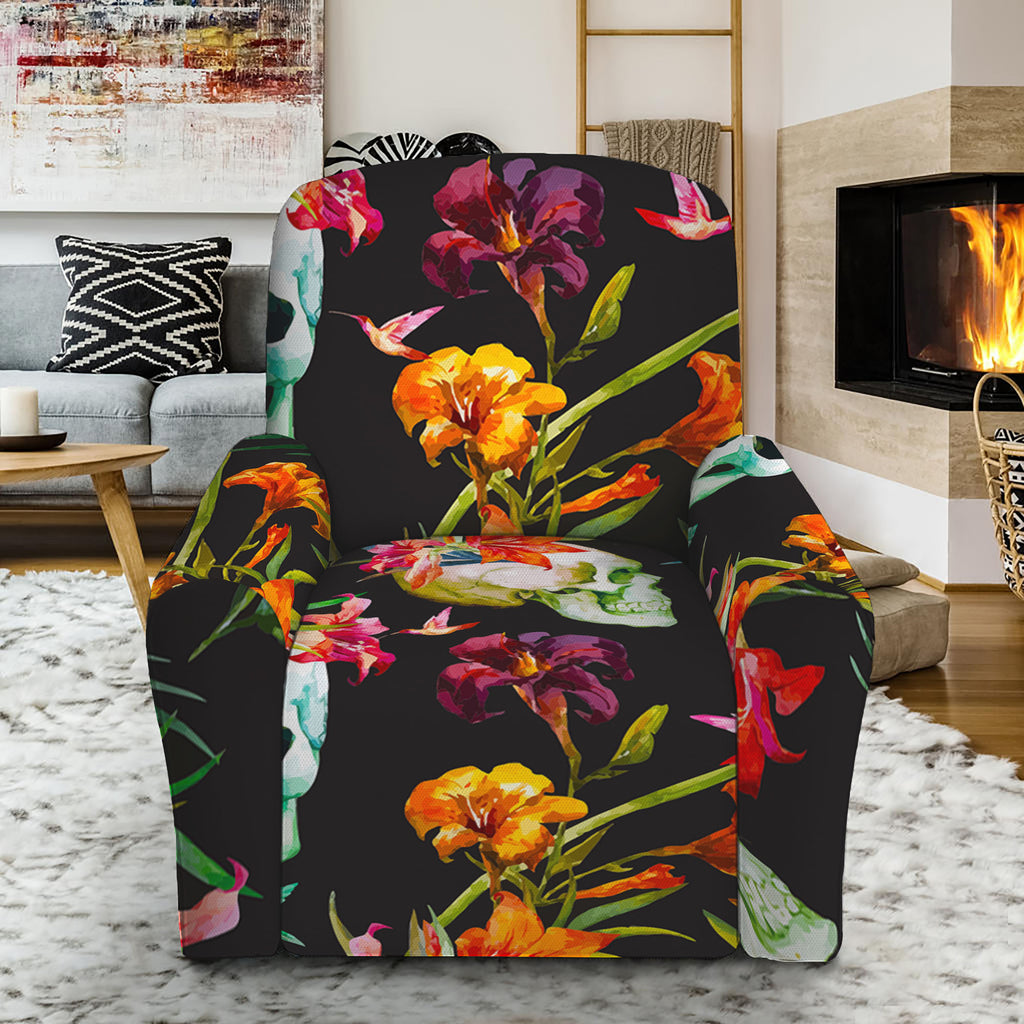 Blossom Flowers Skull Pattern Print Recliner Slipcover