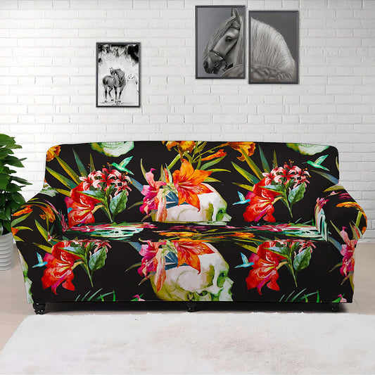 Blossom Flowers Skull Pattern Print Sofa Cover