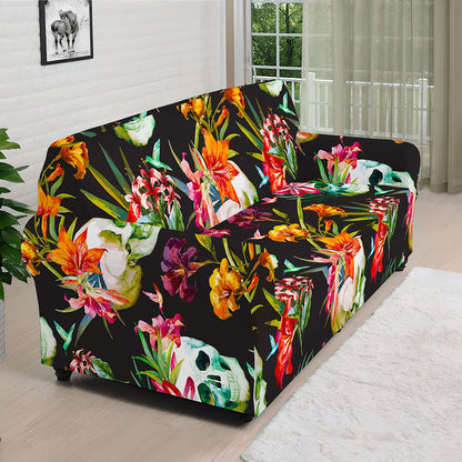 Blossom Flowers Skull Pattern Print Sofa Cover